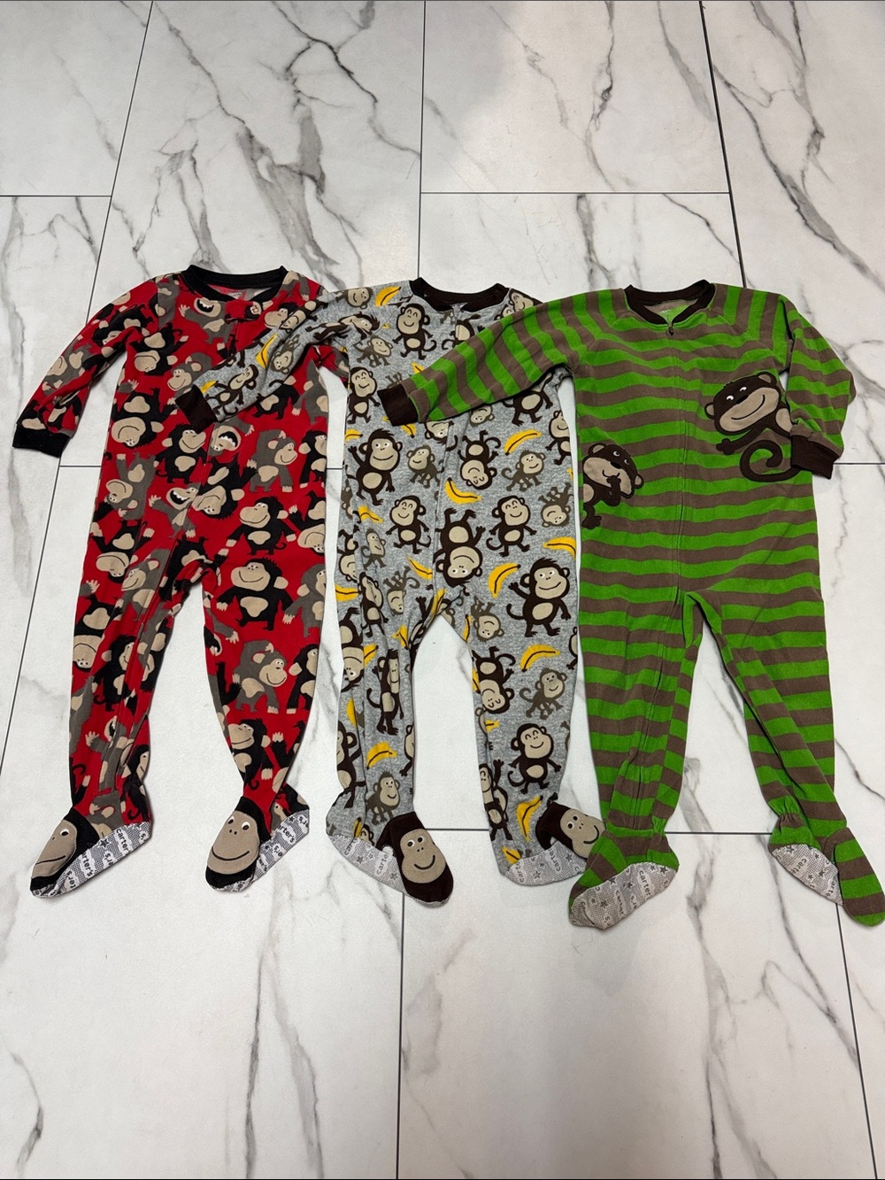 Carter's Monkey Fleece Footed Pajama Set - Red, Gray, Green